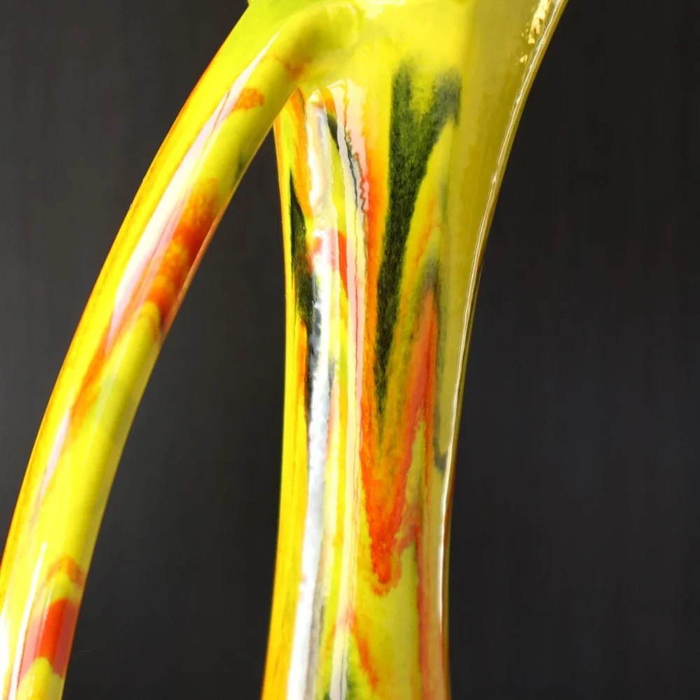 Vintage Mid Century Yellow Orange Drip Glaze Ceramic Ewer Pitcher Vase 9